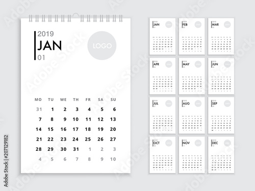 Wall calendar 2019 template