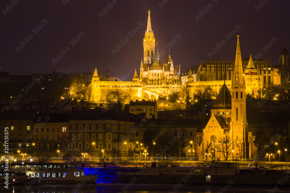 Budapest Fisherman's Bastion in the winter night