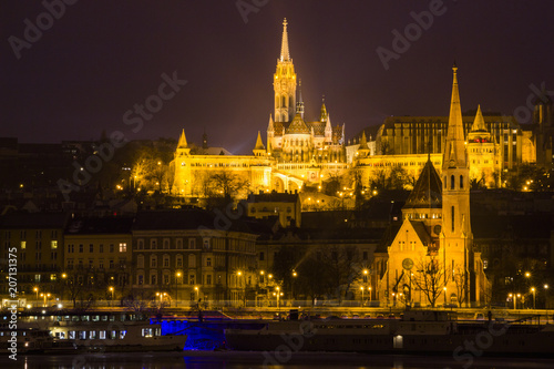 Budapest Fisherman s Bastion in the winter night