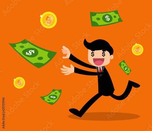 Businessman trying to catching money. vector illustration. 