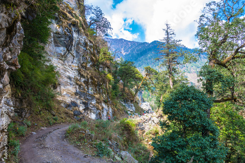 Tourists on a mountain road in Nepal.