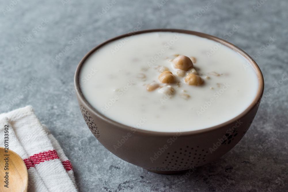 Cold Yogurt Soup with Chickpeas and Wheat Seeds / Ayran asi Corbasi / Tzatziki Cold Yogurt Soup with Chickpeas and Wheat Seeds / Ayran asi Corbasi / Tzatziki