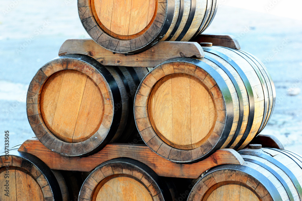 Stack of wooden barrells