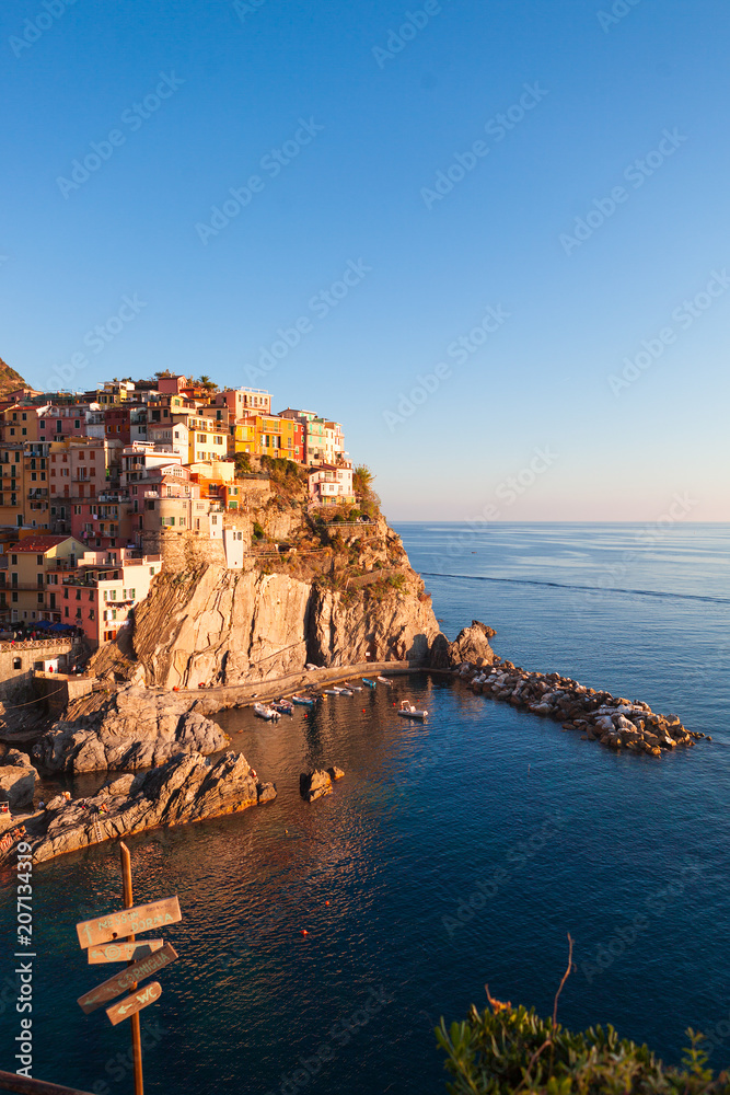 Manarola fishing village, seascape in Five lands, Cinque Terre National Park, Liguria, Italy.