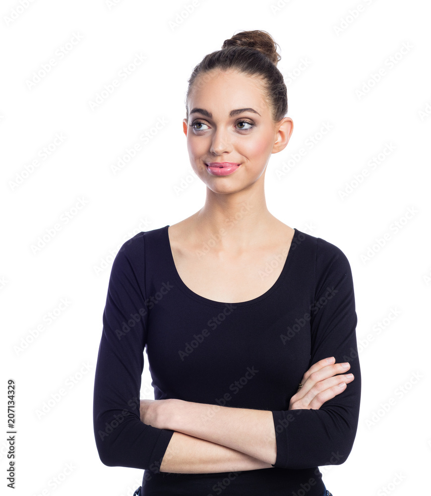 Portrait of beautiful young woman in casual black clothes Portrait of beautiful young woman in casual black clothes