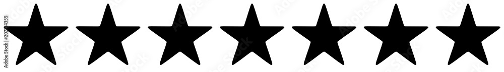  Row of seven black stars on a white - obrazy, fototapety, plakaty 