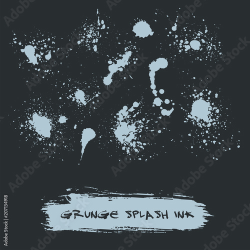 Vector set of ink splashes blots splatter collection grunge design element an...