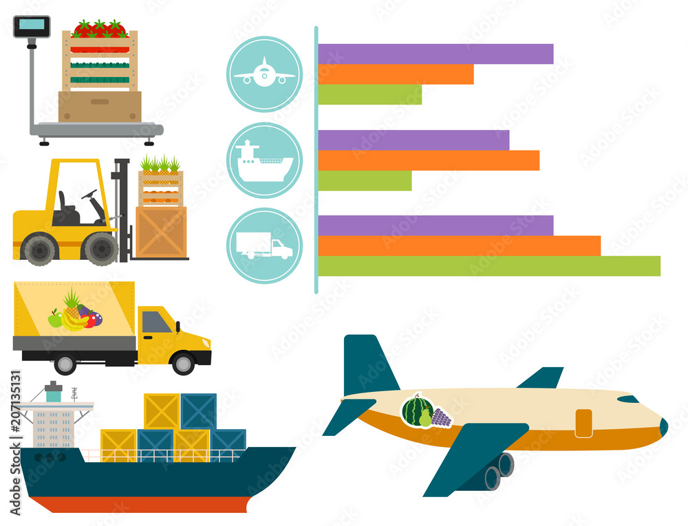 Vector worldwide shipping heavy delivery ways and logistics in business warehouse illustration