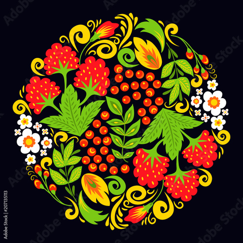 Vector khokhloma pattern design traditional Russia drawn illustration ethnic ...