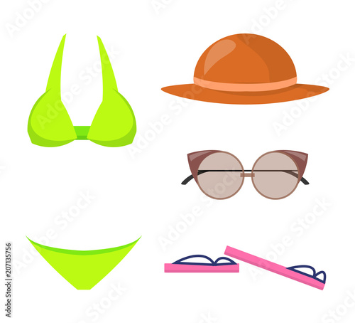 Swimming Suit and Items Set Vector Illustration