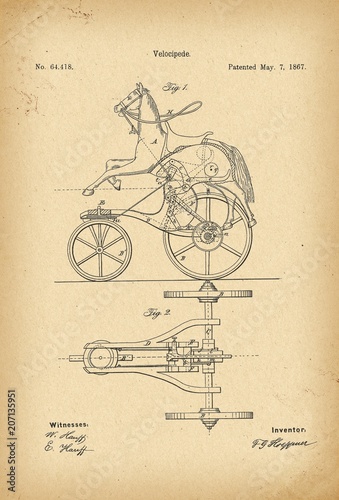 1867 Patent Velocipede Bicycle history invention © Arkady
