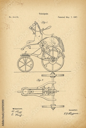 1867 Patent Velocipede Bicycle history invention photo