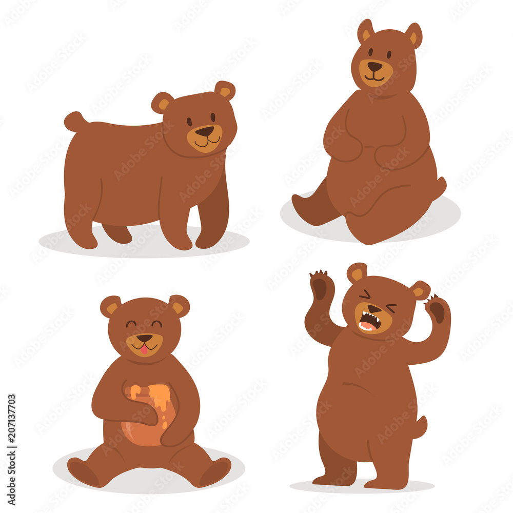 Cartoon bear character teddy pose vector set wild grizzly cute illustration adorable animal design. Cartoon bear character teddy pose vector set wild grizzly cute illustration adorable animal design.