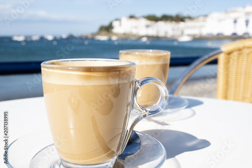 caffe macchiato in the seafront of Cadaques, Spain