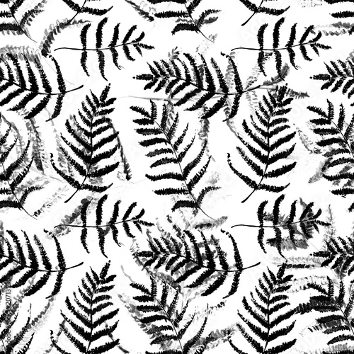 Seamless Realistic Watercolor Greenery Pattern. Hand Drawn Fern Leaves and Branches Print. Summer, Spring Forest Herbs, Plants Texture. Foliage in Vintage Style. Nature Eco Friendly Concept. Textile