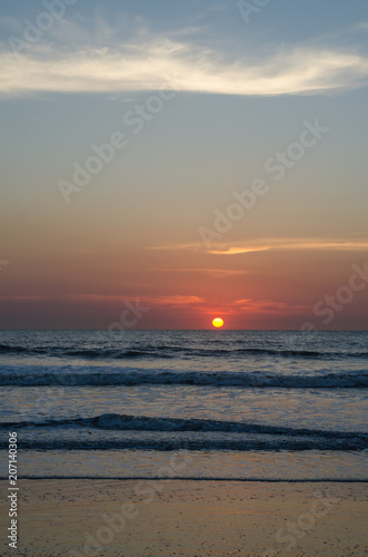 Beautiful scenic sunset at empty beach in Casamance region of Senegal, Africa