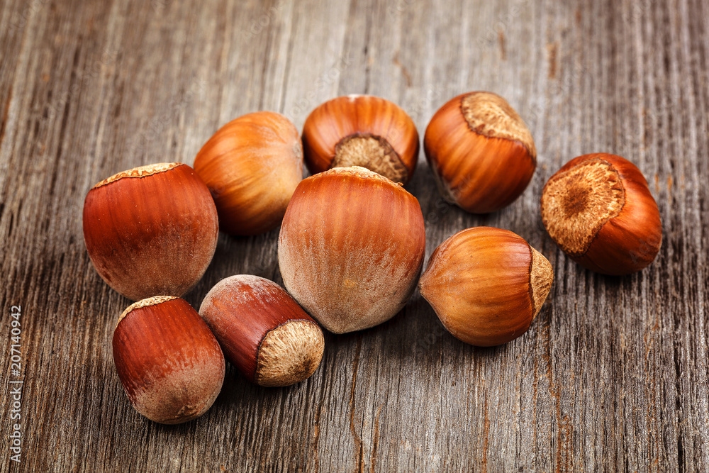 Hazelnut on a wooden background. Healthy food Hazelnut on a wooden background. Healthy food