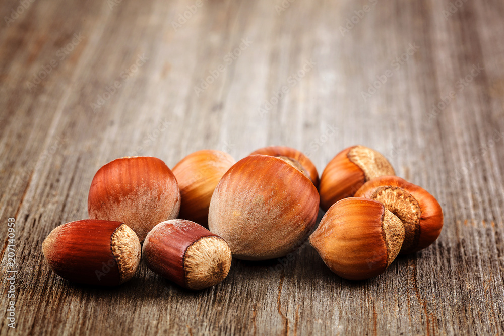 Hazelnut on a wooden background. Healthy food Hazelnut on a wooden background. Healthy food