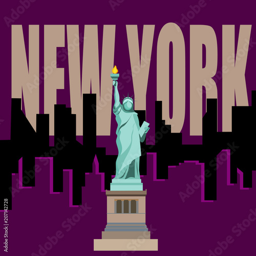 New York background with Statue of Liberty.