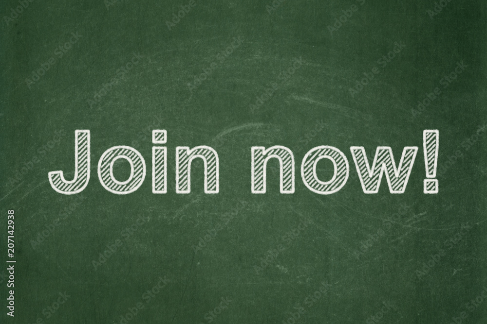 Social media concept: text Join now! on Green chalkboard background Social media concept: text Join now! on Green chalkboard background