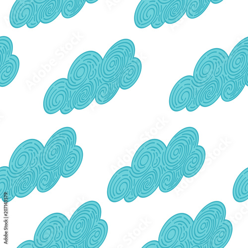 Seamless abstract background with isometric doodle curly blue clouds on white background. Infinity geometric pattern. Vector illustration. 