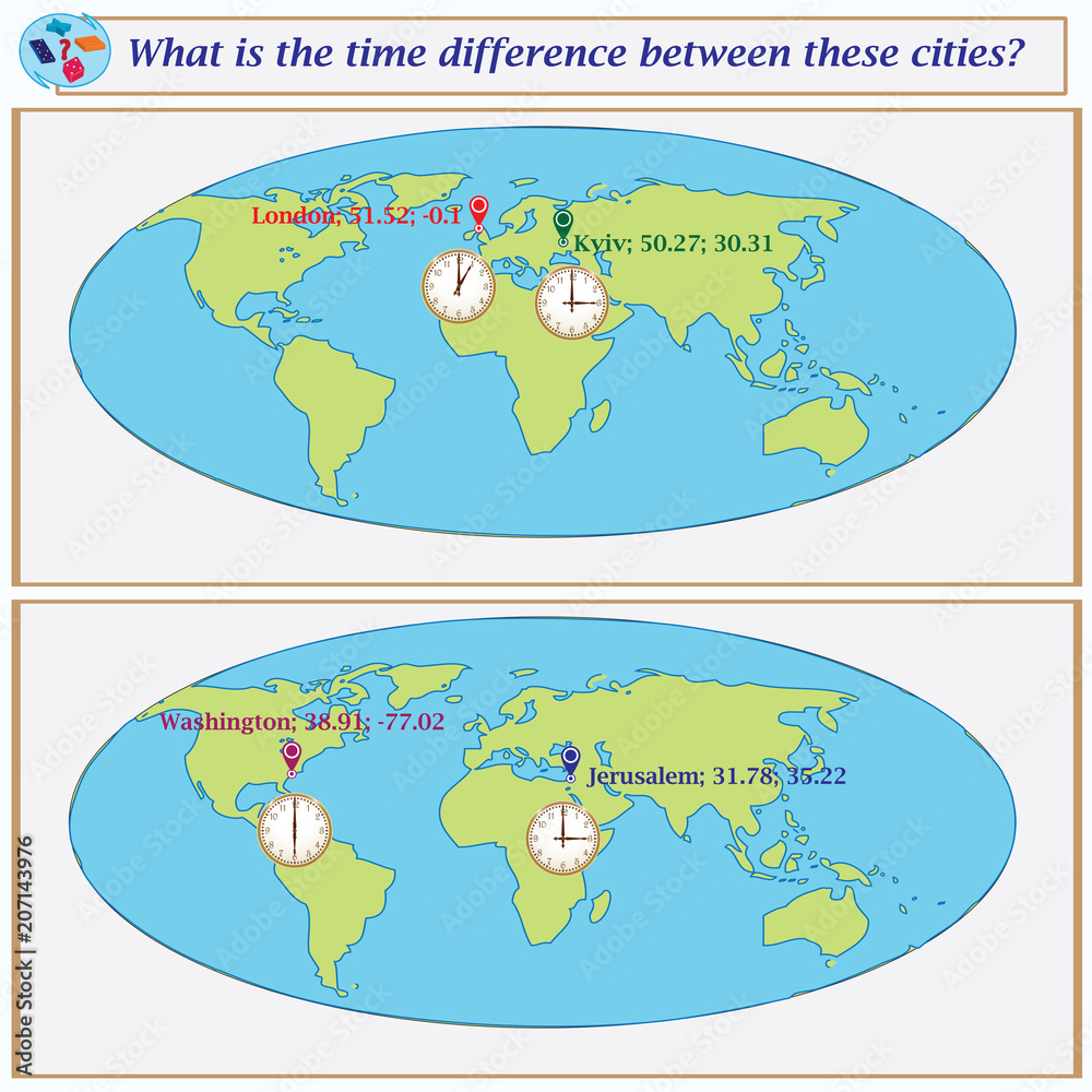 Logical task. What is the time difference between these cities?