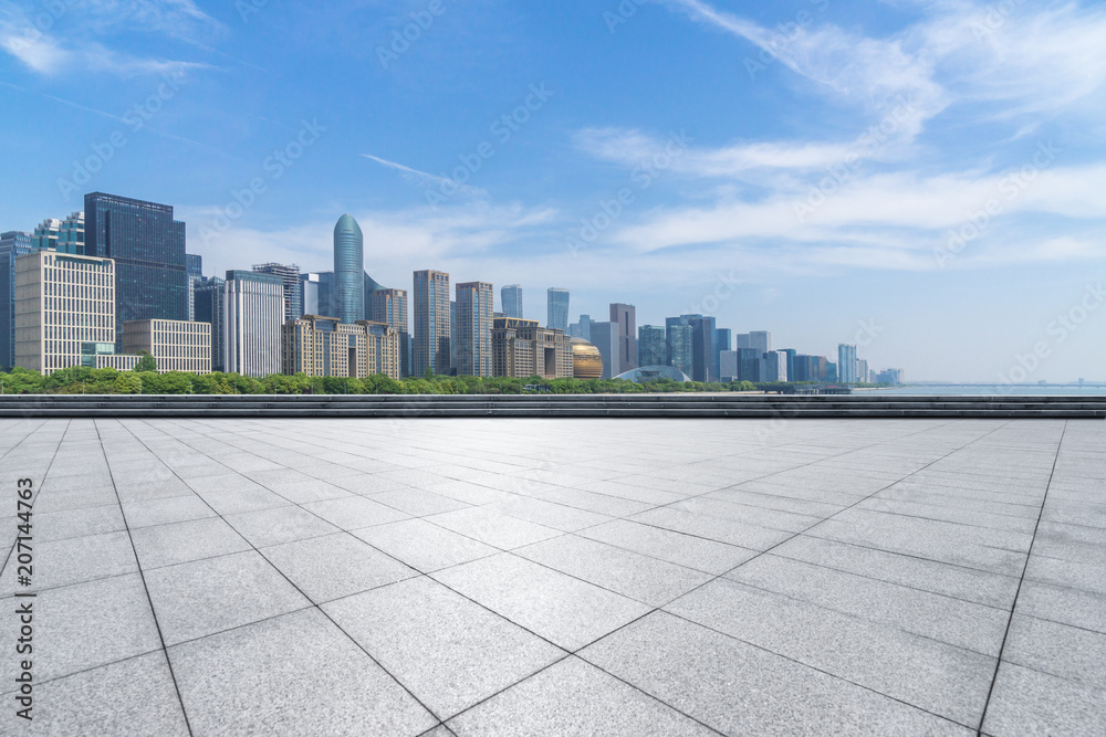 city skyline with empty floor