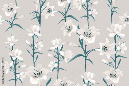 seamless pattern with white lilies