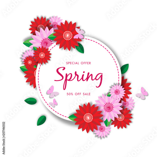 Fototapeta Naklejka Na Ścianę i Meble -  Spring sale background with beautiful flower, vector illustration template