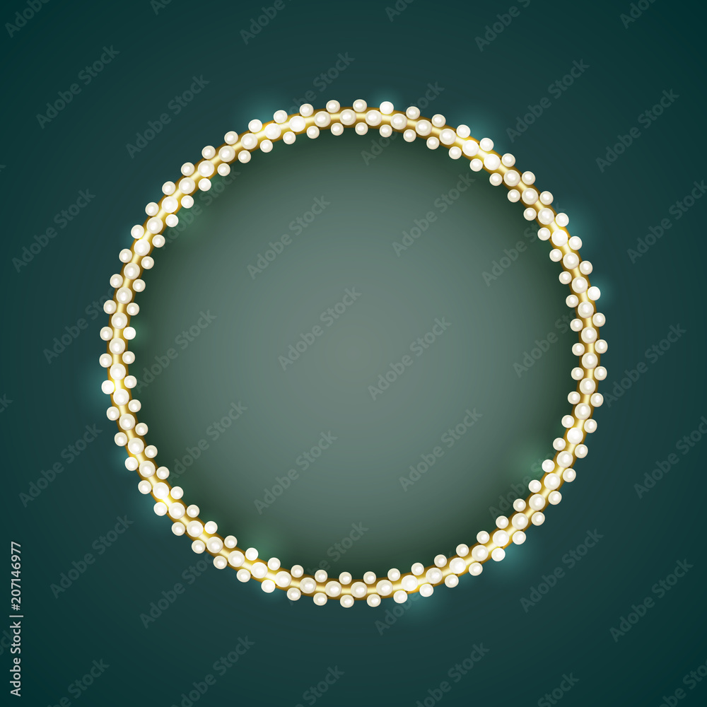 Vector vintage gold frame with white pearls