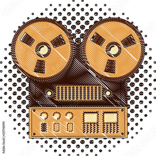 reel to reel tape recorder audio retro device vector illustration  halftone drawing
