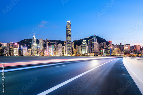 Photography busy traffic with city skyline in hongkong