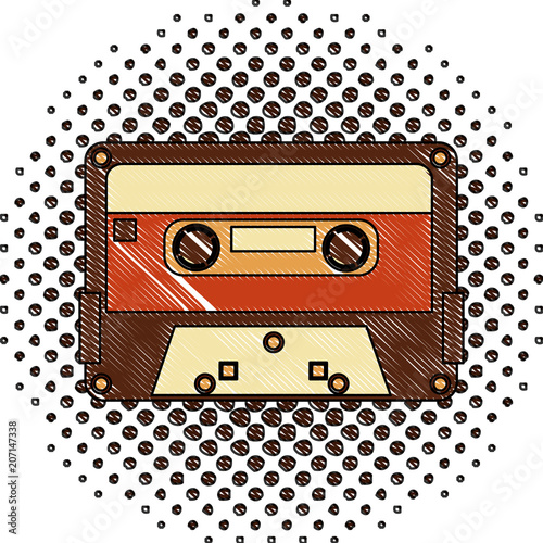 retro vintage cassette tape record music vector illustration  halftone drawing