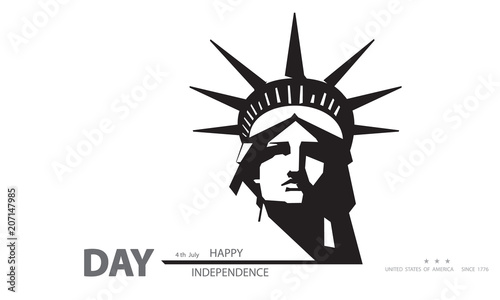 Independence Day USA New York Sculpture. Black and white. Statue of Liberty. National Symbol of America. Illustration, white background. Presentation, corporate report, postcard, logo, banner, vector