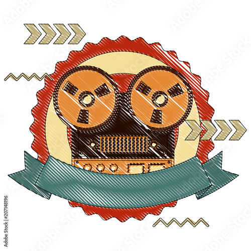 reel to reel tape recorder audio retro device emblem vector illustration drawing