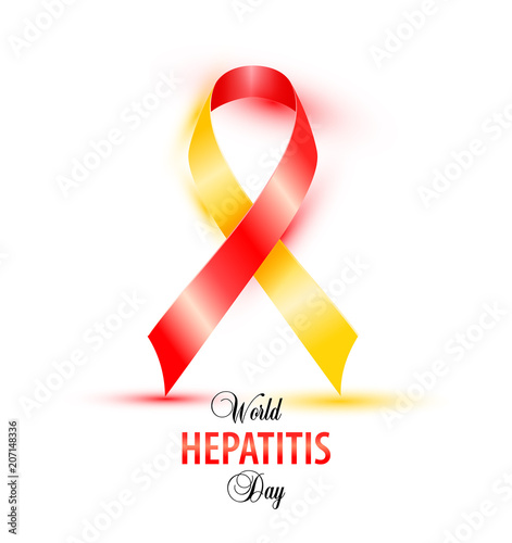 World Hepatitis Day background banner design with red and yellow ribbon.