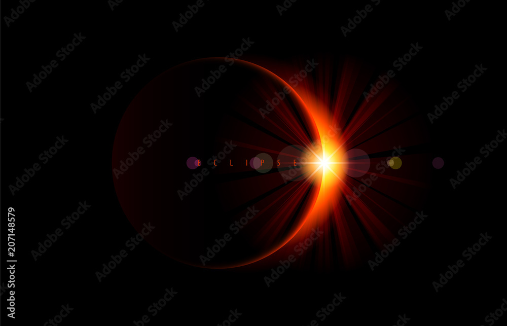 Obraz premium Zaćmienie Słońca. Jasny odblask na krawędzi księżyca