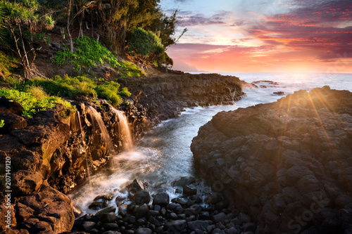 Sunset at Queen's Bath, Kauai, Hawaii photo