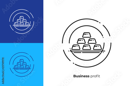 Pile of gold ingots line art vector icon
