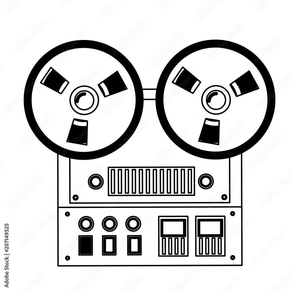 Reel-to-reel Recorder with Cassette Tape Cartridges. Stock Vector