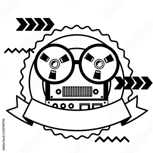 reel to reel tape recorder audio retro device emblem vector illustration 