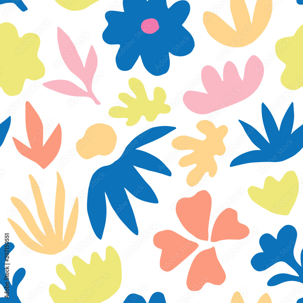 Hand drawn colorful floral seamless repeat pattern