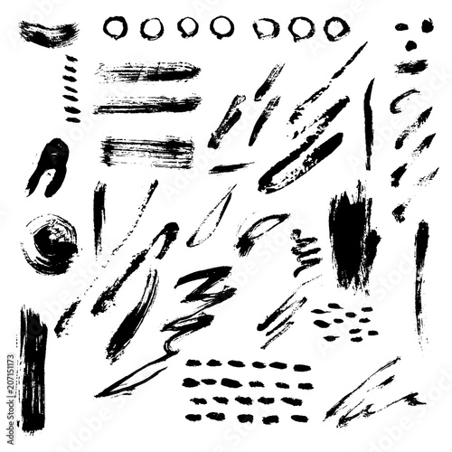 Different grunge brush strokes ink art texture dirty creative grungy element paintbrush vector illustration.