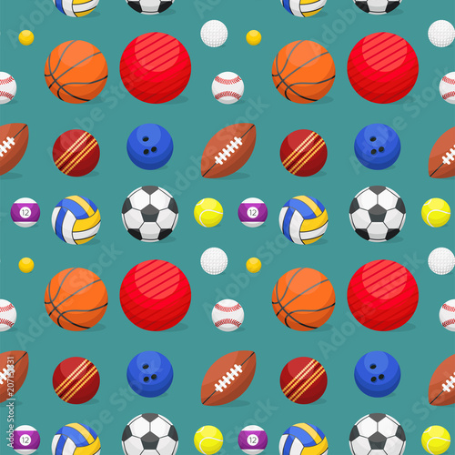 Sport balls seamless pattern background tournament win round basket soccer equipment vector illustration.