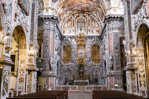 Interiors, frescoes and architectural details of the Santa Caterina church in Palermo. Italy. The church is a synthesis of Sicilian Baroque, Rococo and Renaissance styles. photo