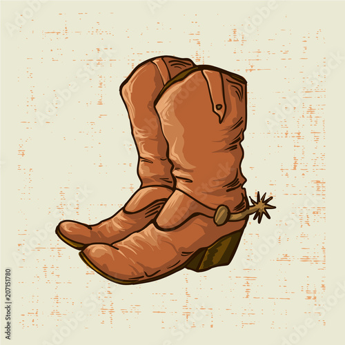 Cowboy boots in old style with grunge screen background