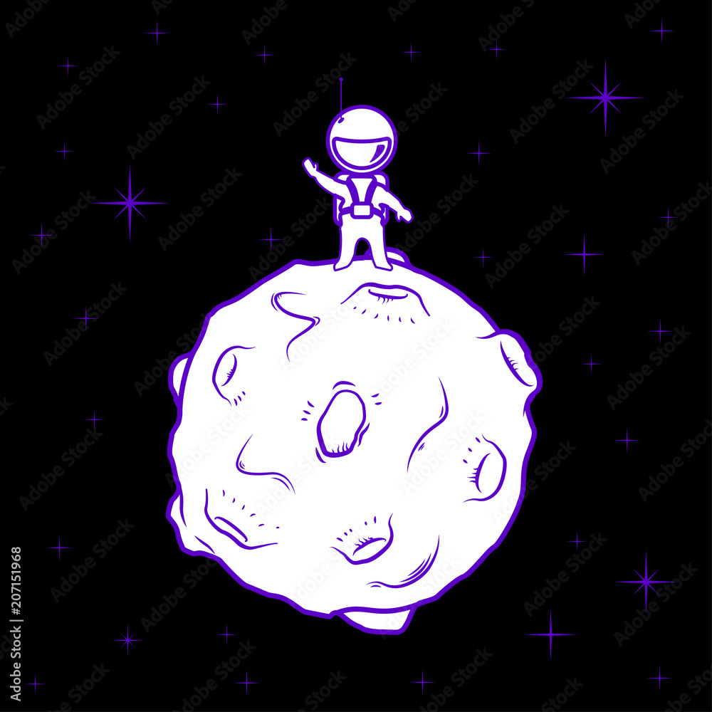 Fototapeta premium Cute cartoon spaceman on moon