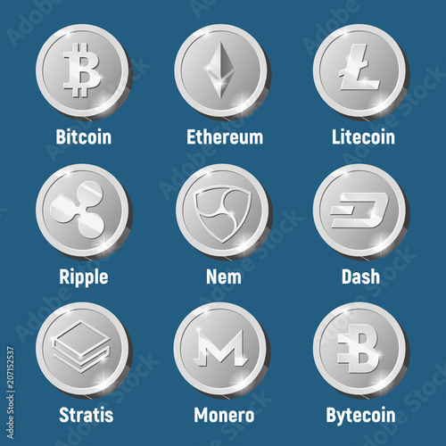 Cripto currency silver logo coins