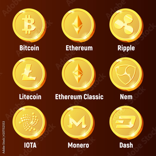 Cripto currency golden logo coins photo
