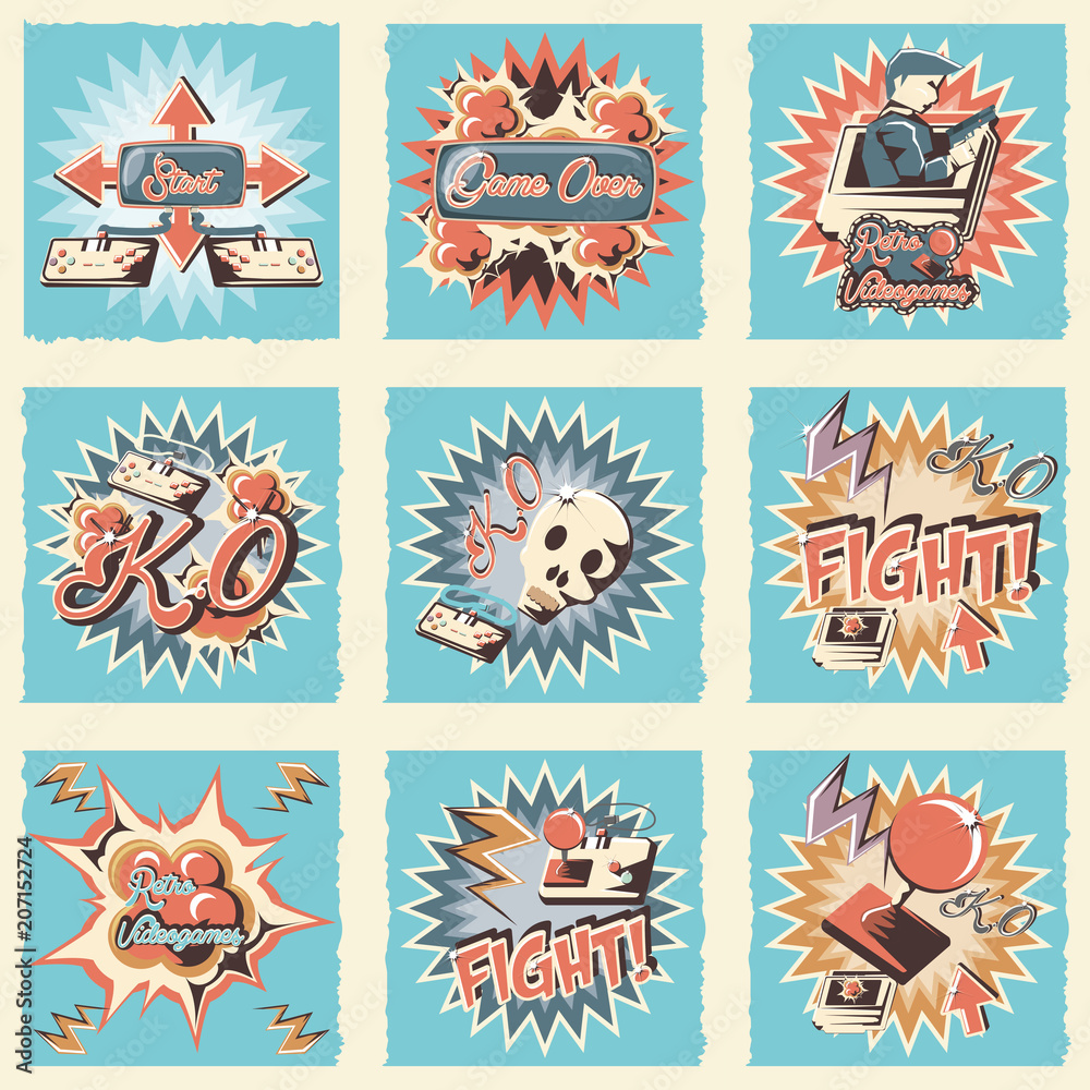 video game retro set icons vector illustration design